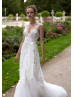 Ivory Wrapped Lace Tulle Slit Wedding Dress